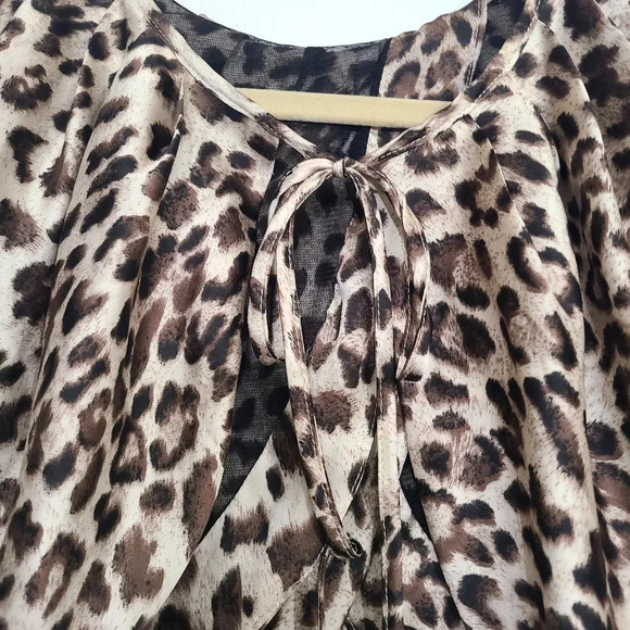 Brown/Black Leopard Print Front Tie Shirt Size S - Picture 6 of 10